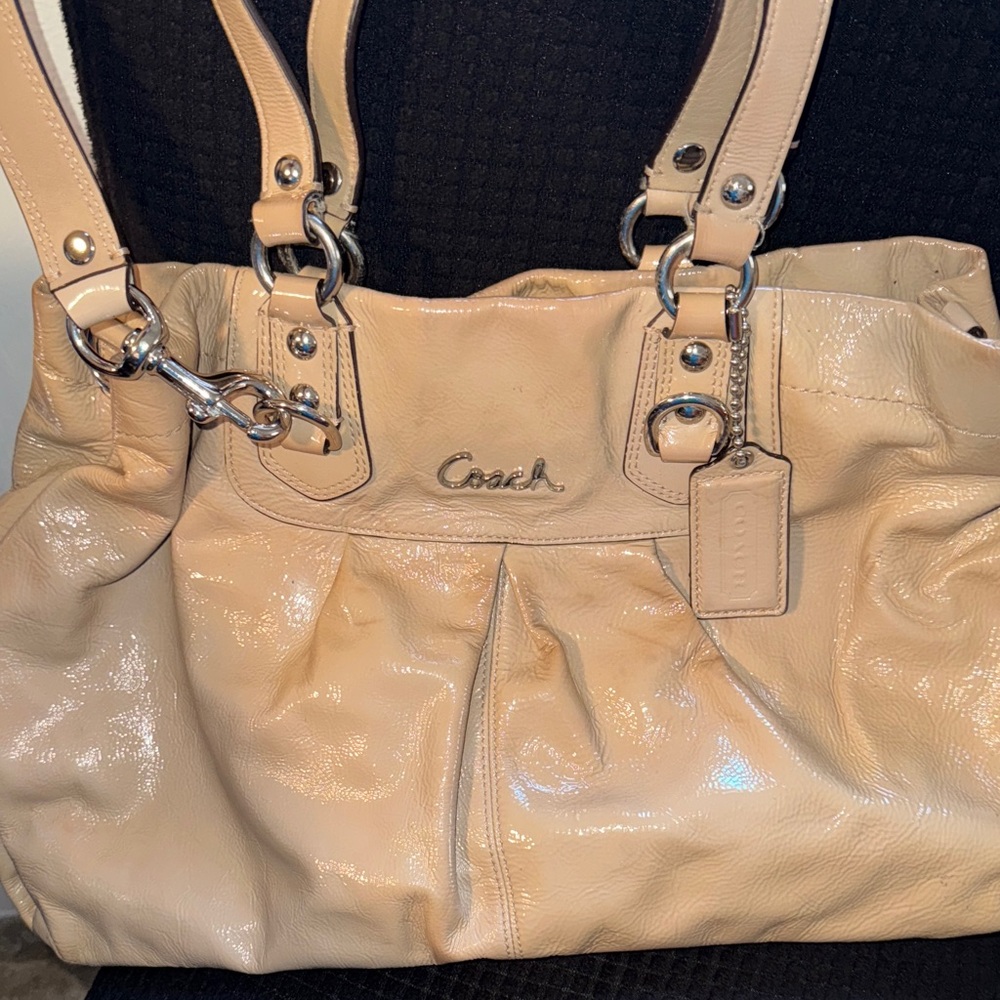 Coach Beige Patent Leather Shoulder Bag